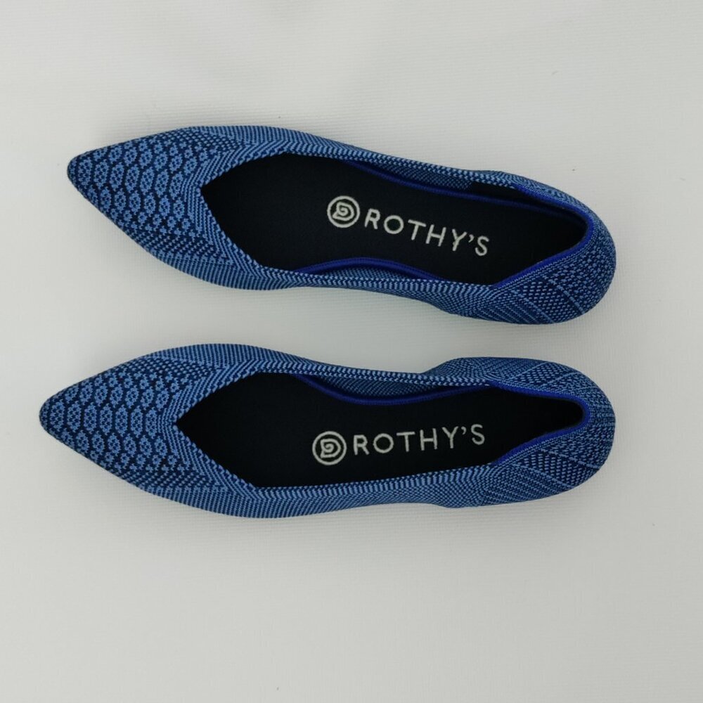 Rothy's Blue Size 7 The Point Python Snake Print Flats Rare HTF